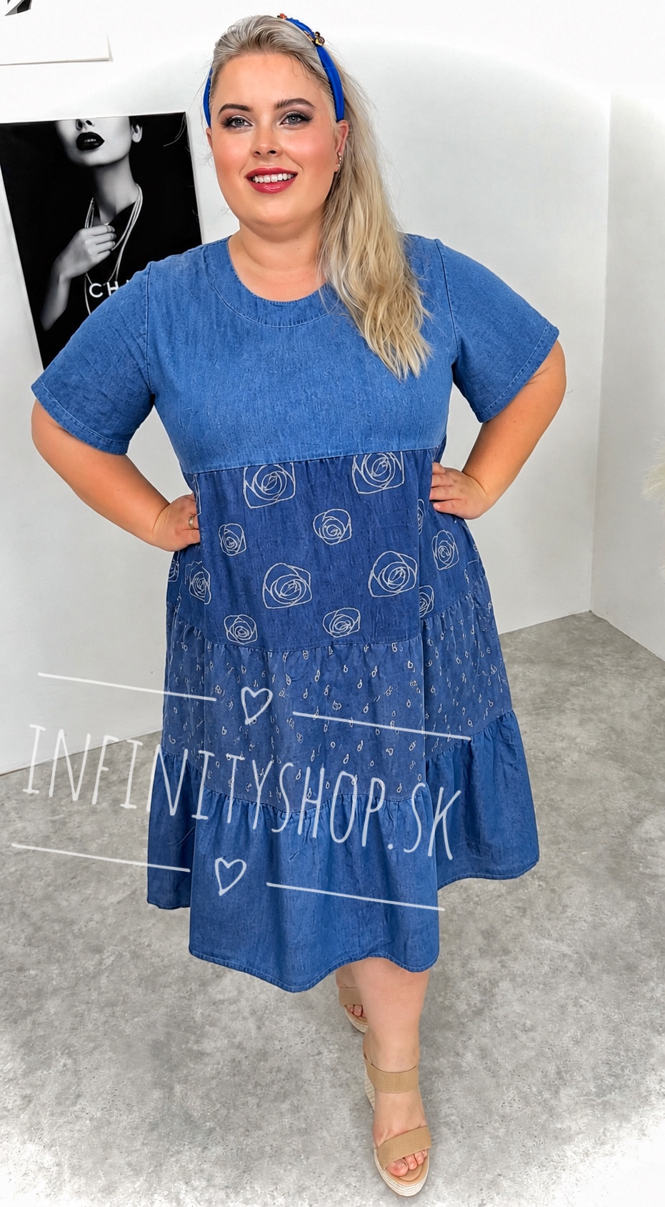 Šaty volánové imitácia denim 1261