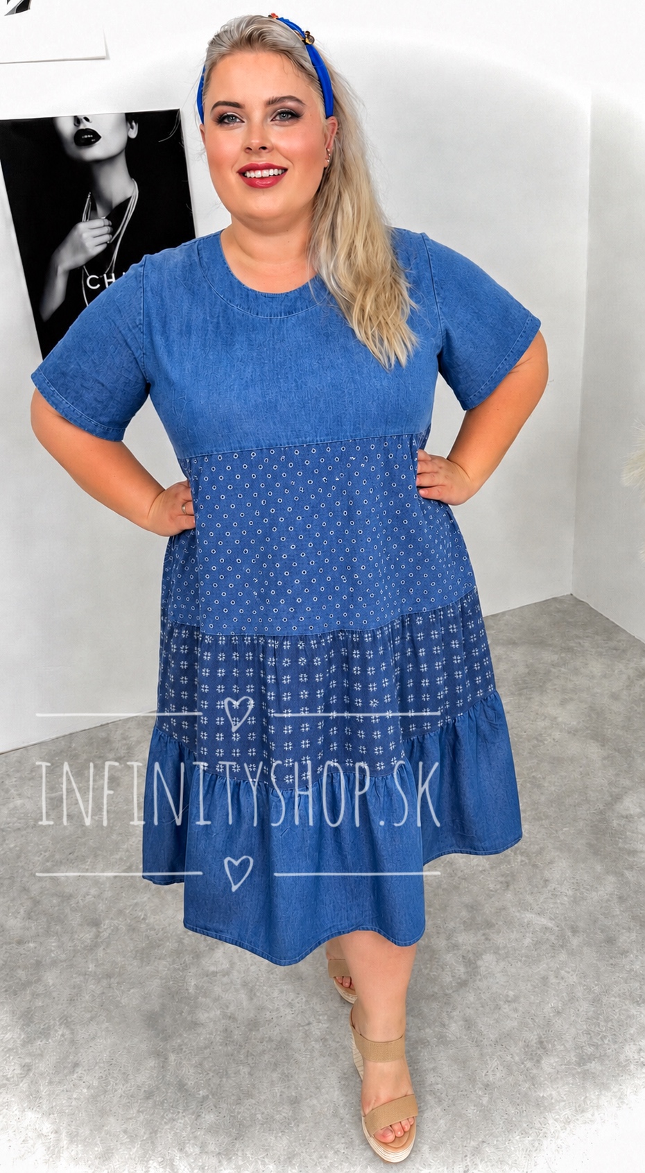 Šaty volánové imitácia denim 1261