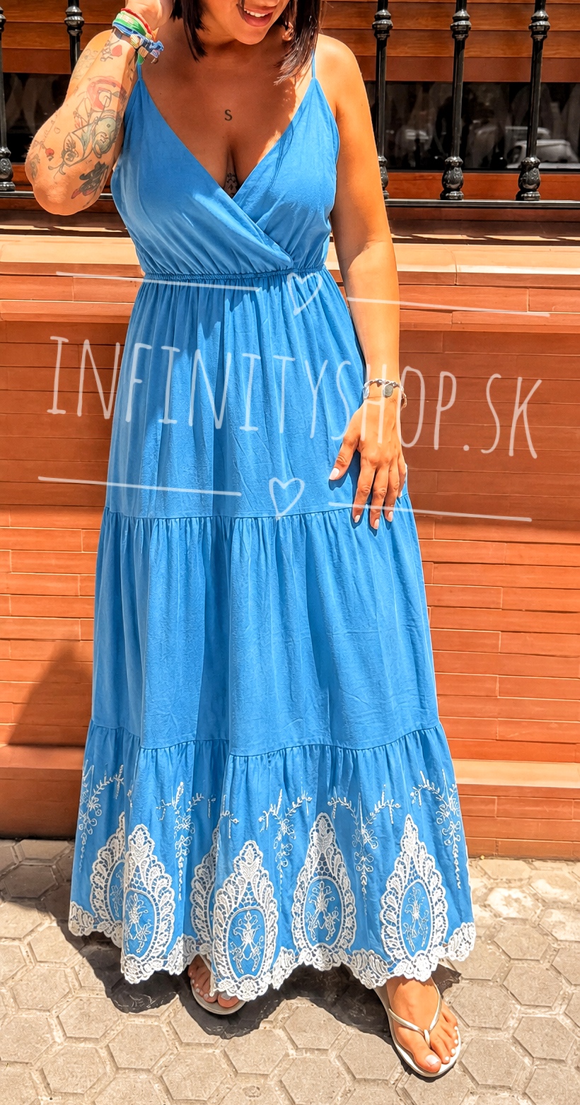 Šaty s krajkou imitácia denim 1310