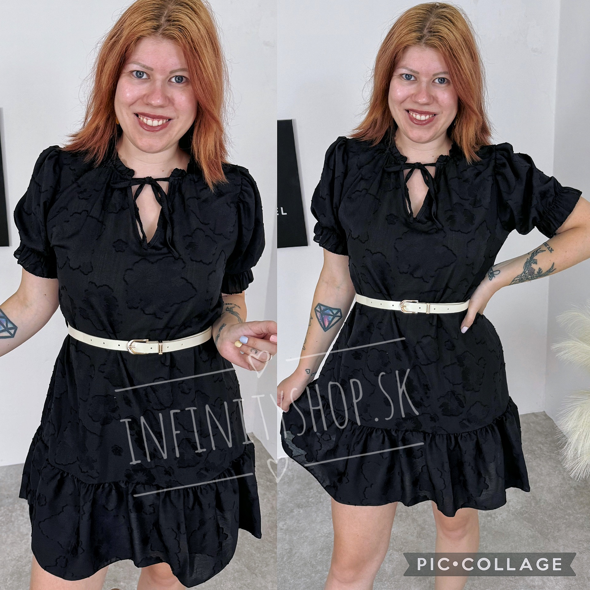 Romantické šaty s opaskom 3D materiál 6335