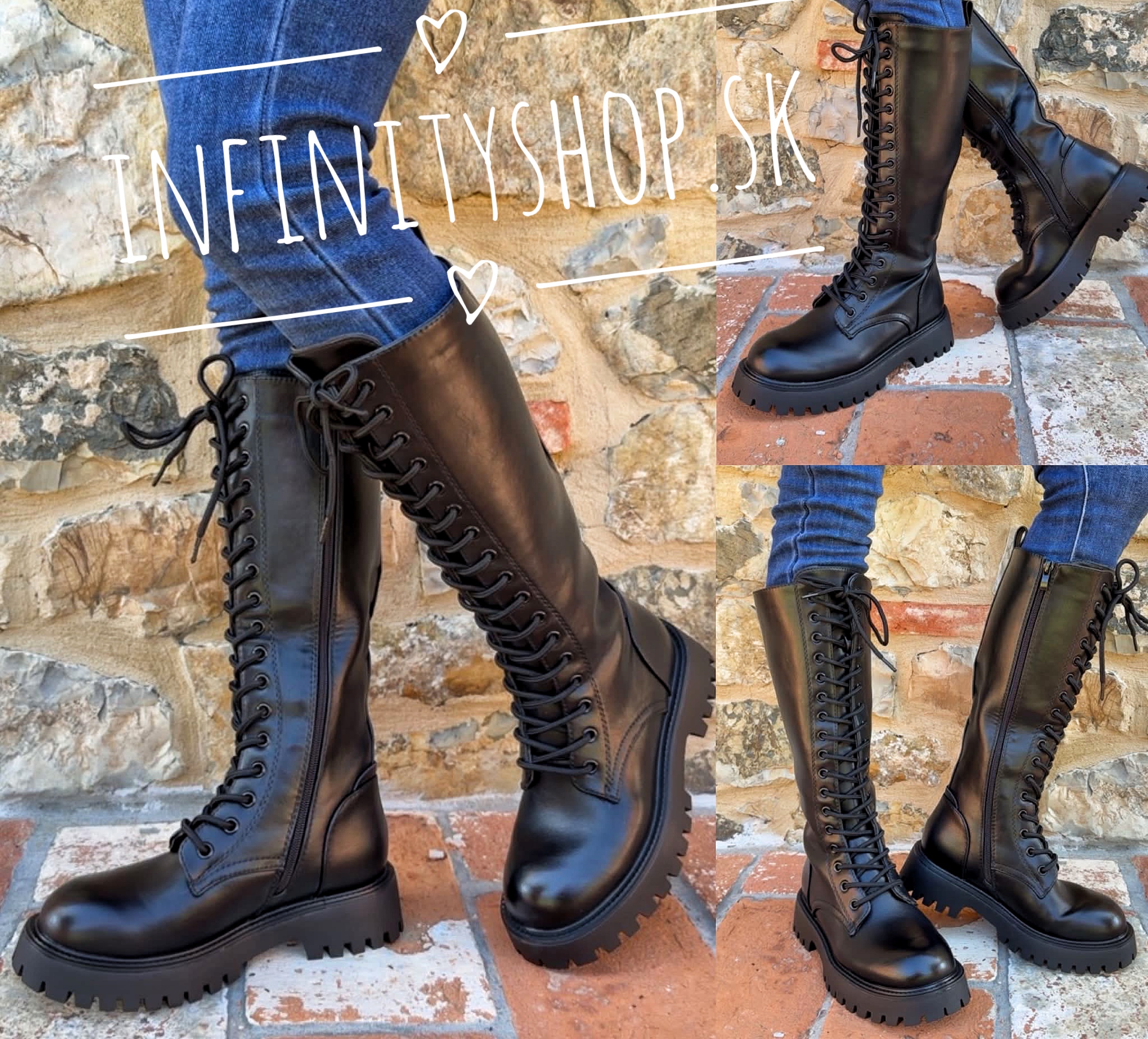 Čierne vysoké šnurovacie čižmy v štýle combat boot 5379