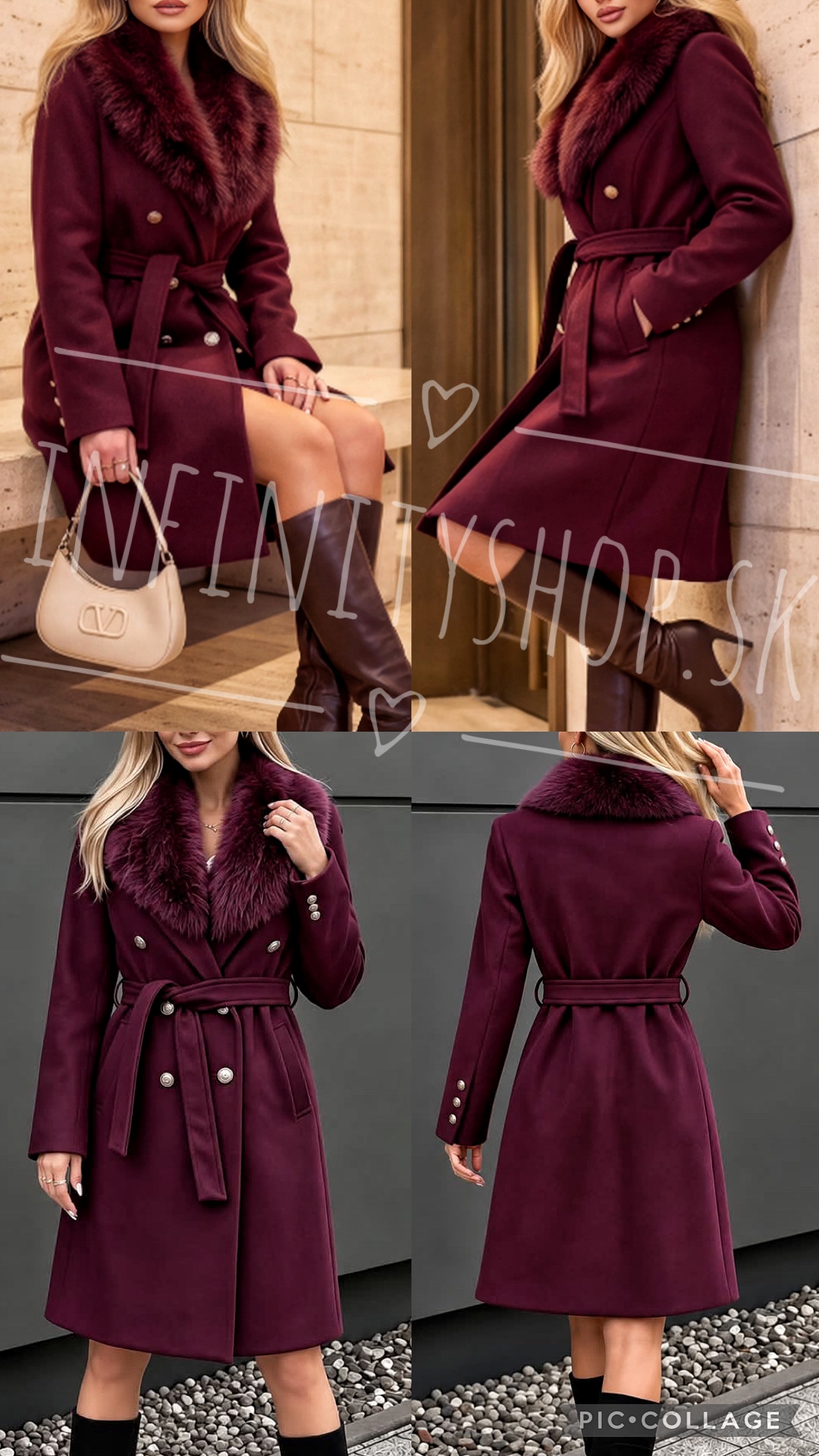 Elegantný flaušový kabát s kožušinou 5940