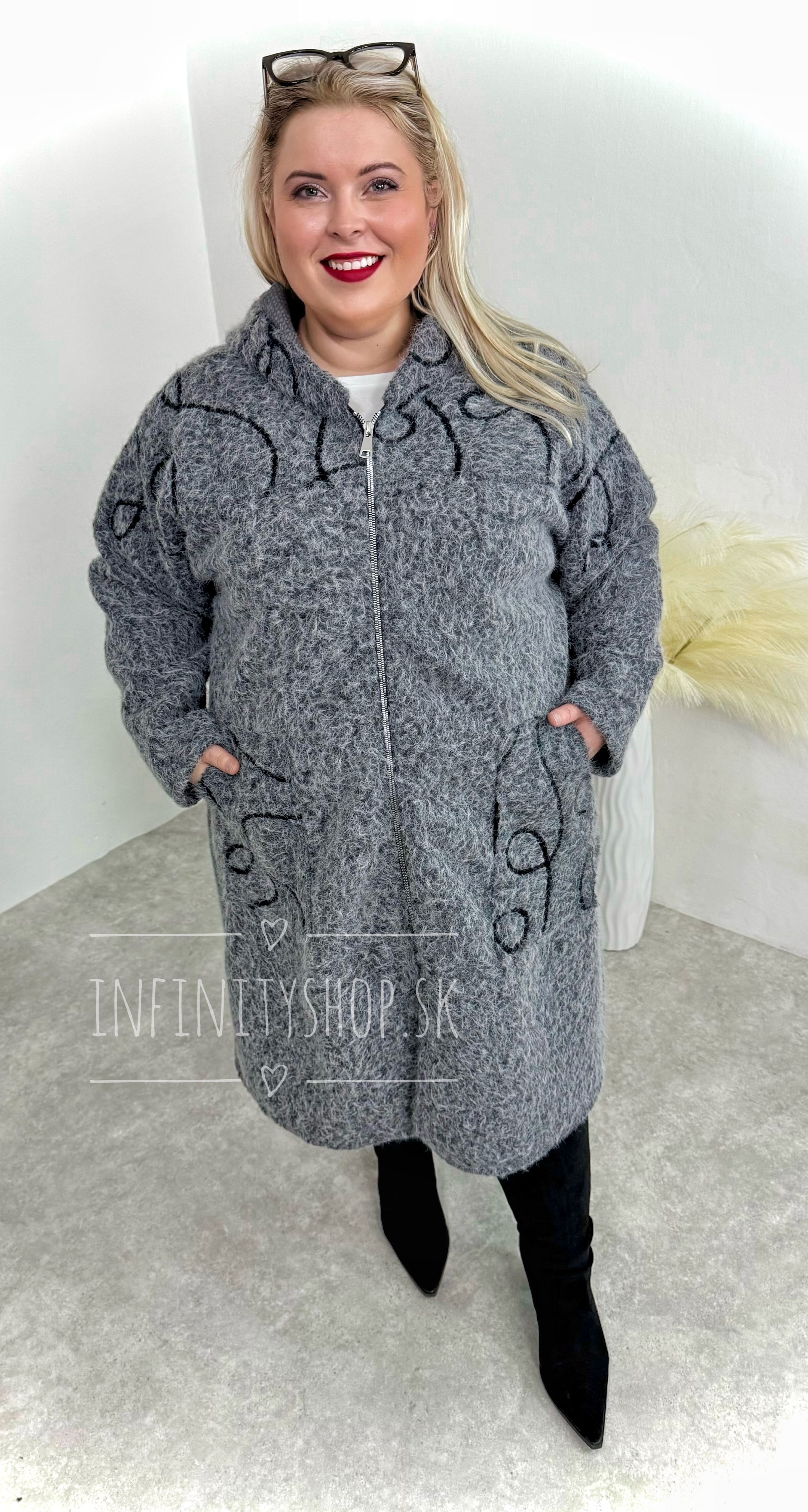 Chlpatý kabát plus size 5360