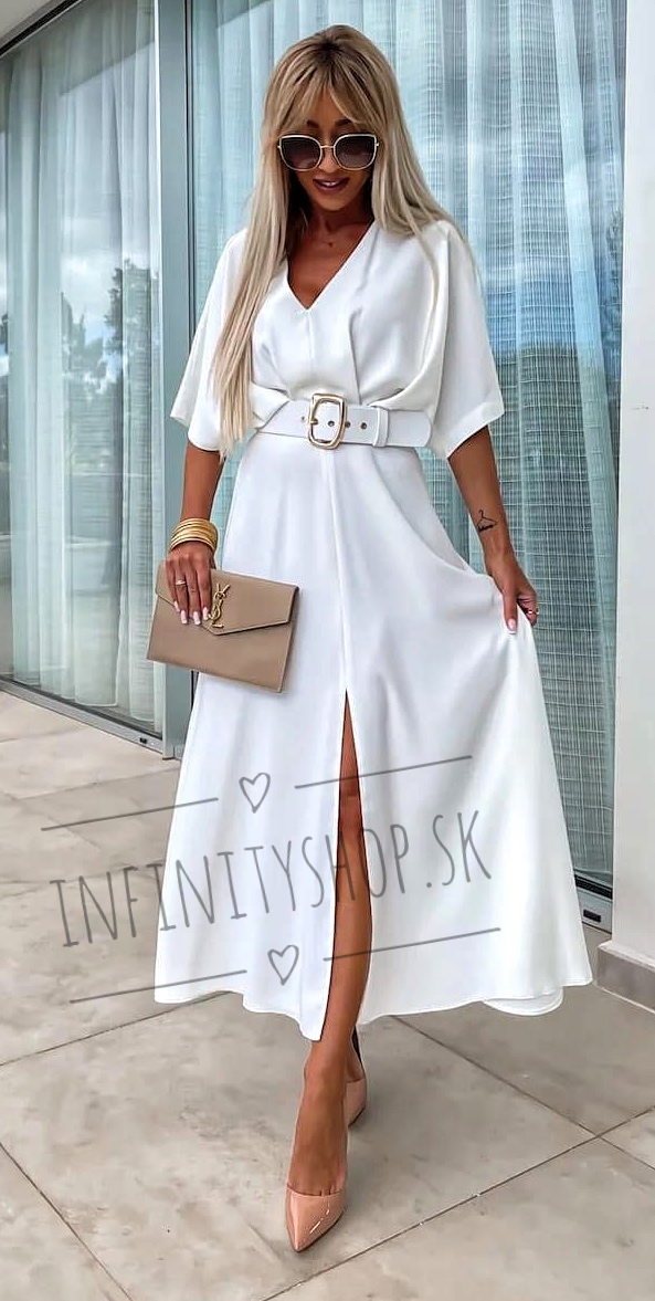 Elegantné biele šaty s opaskom 4966